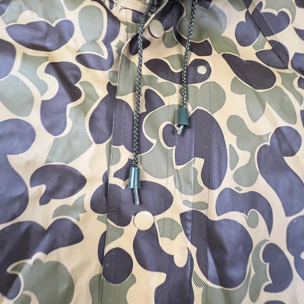 Unbranded Rain Jacket Mens XL Green Camo Duck Hunter Vintage Hooded Slicker Coat